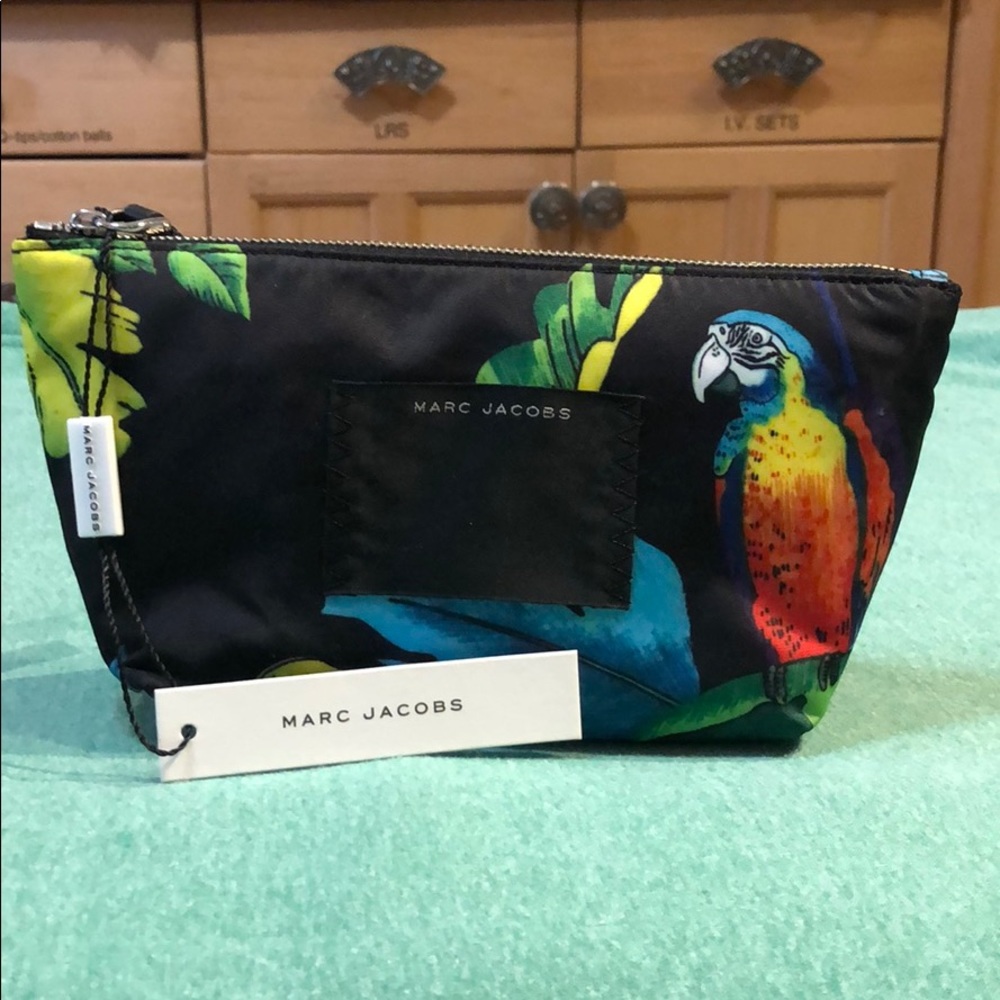 Black & Floral/Parrot Print Small Cosmetics Bag